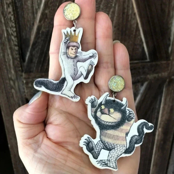 Where the Wild Things Are Book Teacher Reading Librarian Die Cut Wood Earrings - Picture 1 of 4